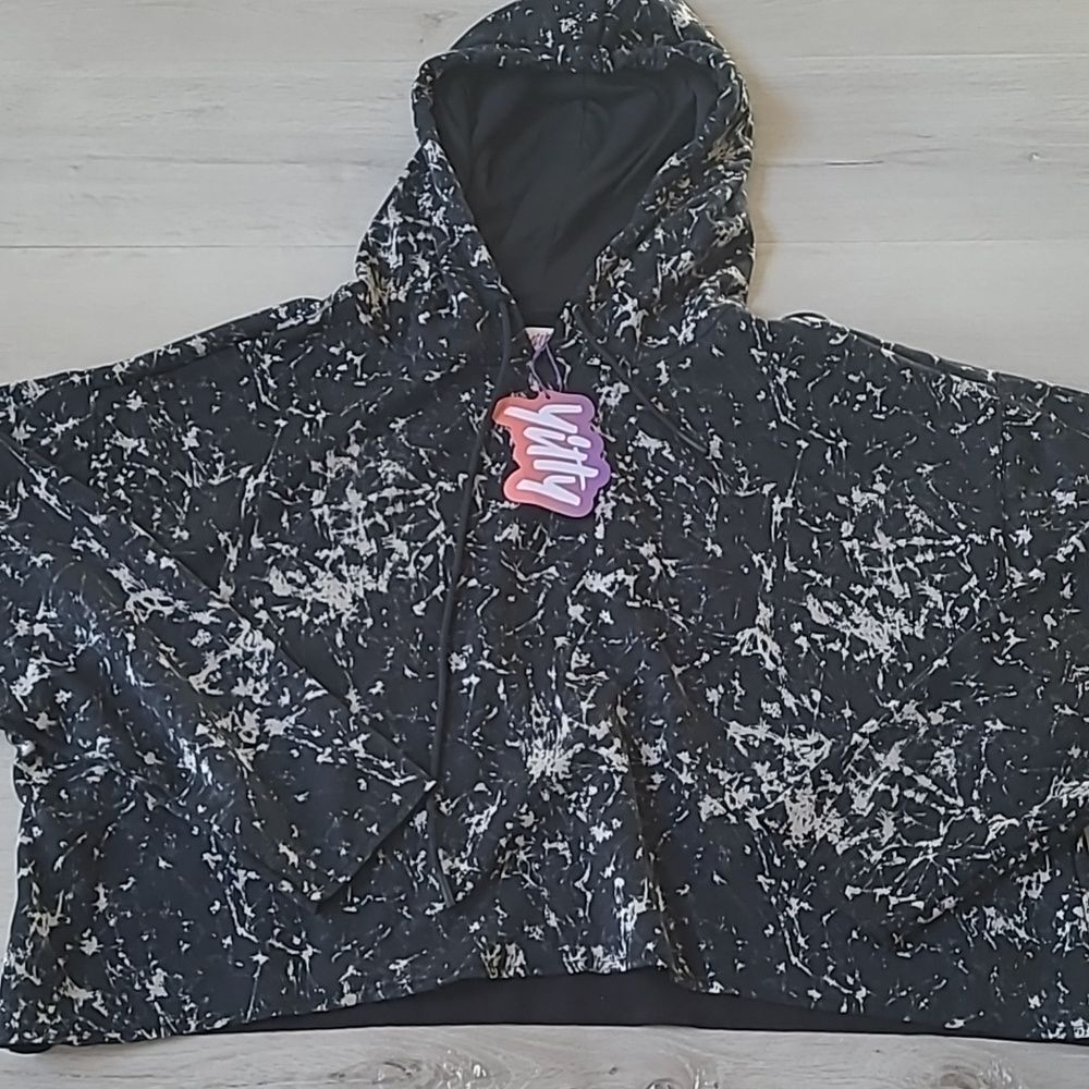 Yitty Cozy Fleece Everyday Cropped Hoodie black and white size 2X nwt - Picture 7 of 8